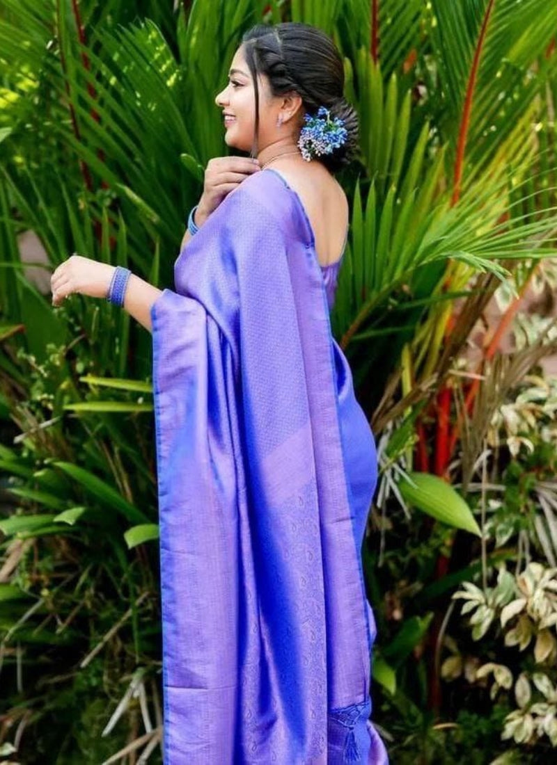 Eloquence Royal Blue Kanjivaram Silk Saree With Eloquence Blouse Piece