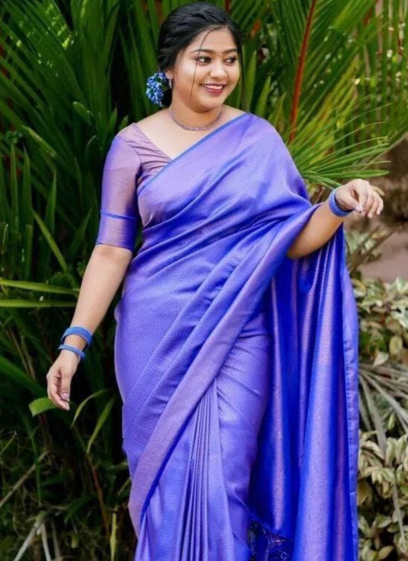 Eloquence Royal Blue Kanjivaram Silk Saree With Eloquence Blouse Piece