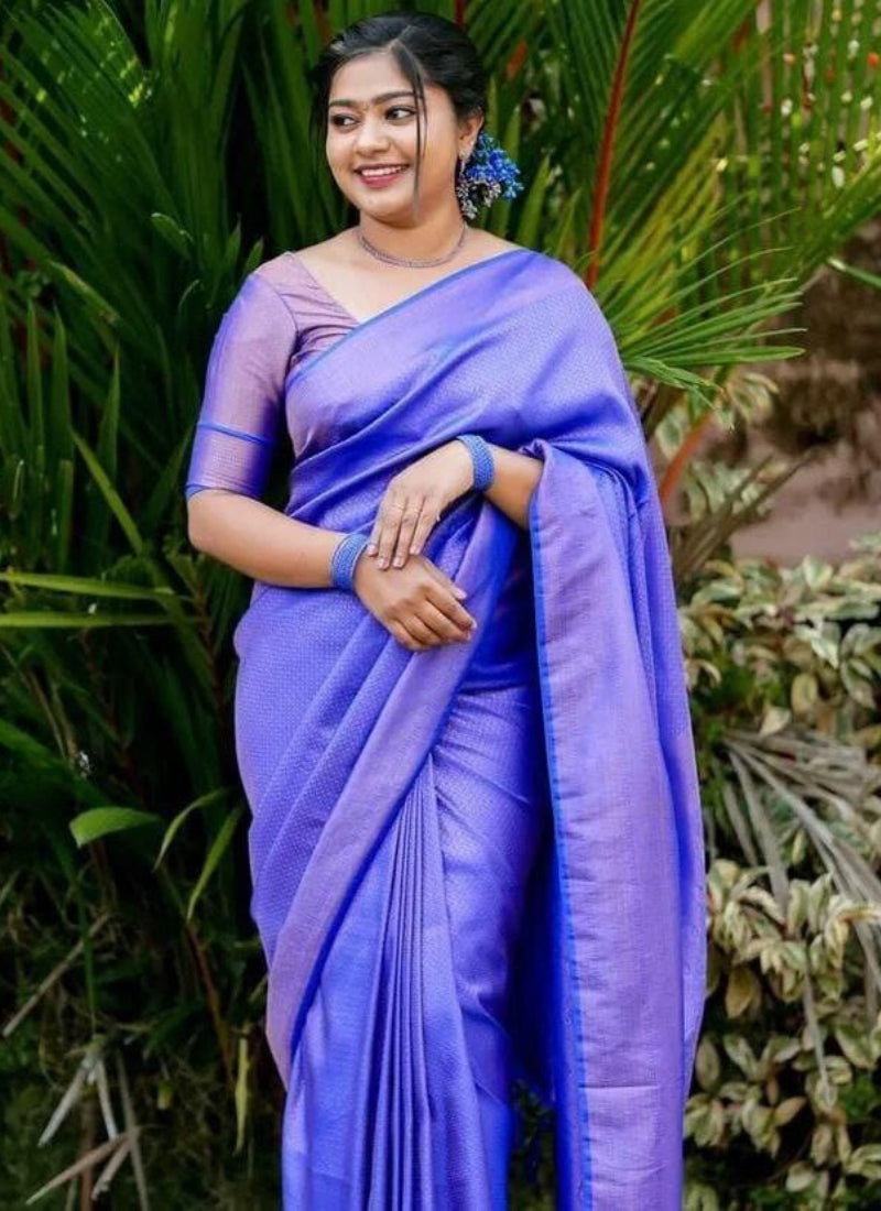 Eloquence Royal Blue Kanjivaram Silk Saree With Eloquence Blouse Piece