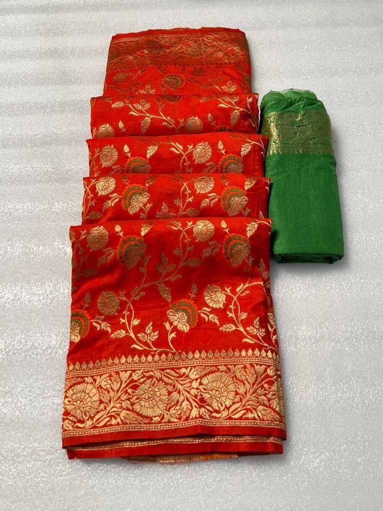 Nemesis Red Soft Banarasi Silk Saree With Forbearance Blouse Piece