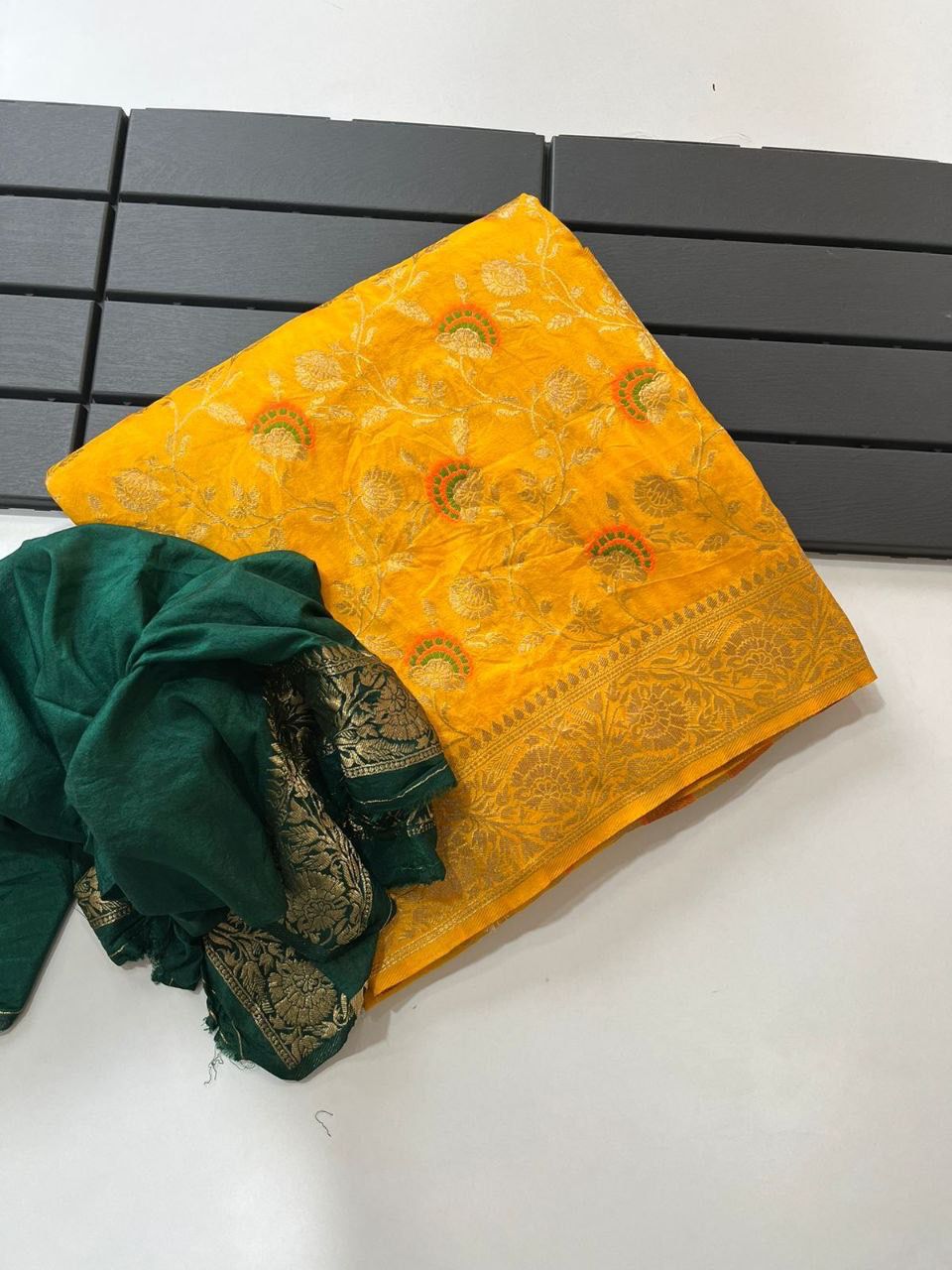 Palimpsest Yellow Soft Banarasi Silk Saree With Exquisite Blouse Piece
