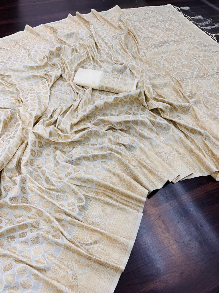 Panoply Beige Soft Banarasi Silk Saree With Elegant Blouse Piece