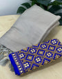 Exemplary Grey Kanjivaram Silk Saree With Two Enigmatic Blouse Piece