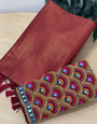 Enamoring Maroon Kanjivaram Silk Saree With Two Charismatic Blouse Piece