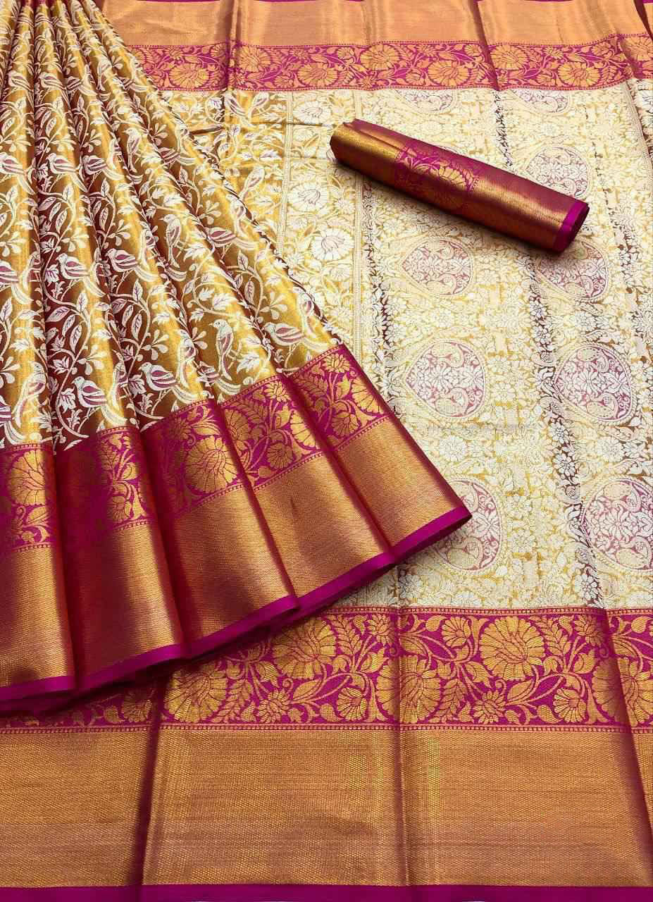 Charismatic Dark Pink Kanjivaram Silk Saree With Groovy Blouse Piece