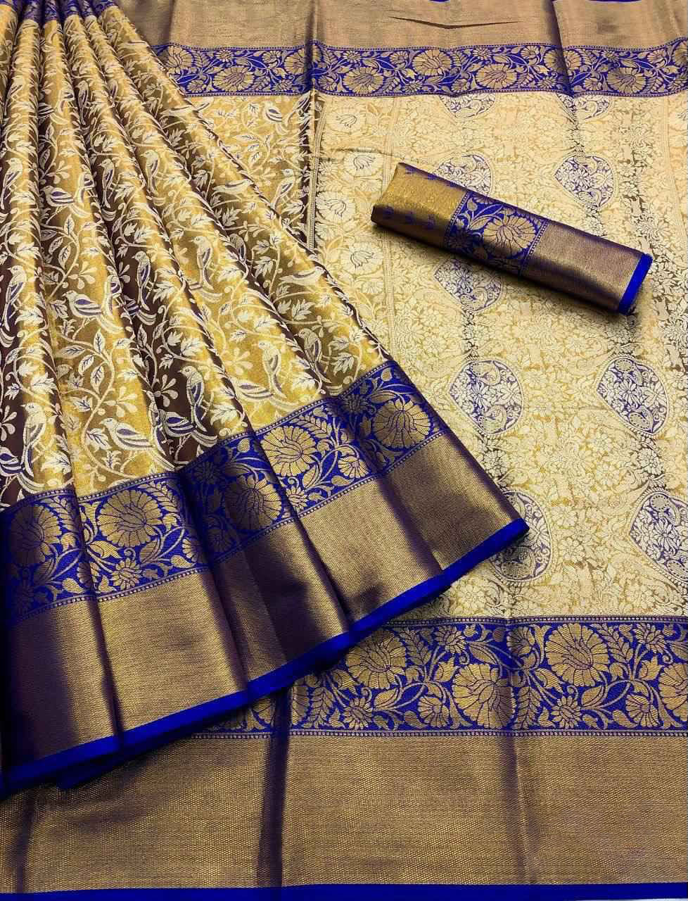 Whimsical Royal Blue Kanjivaram Silk Saree With Beauteous Blouse Piece