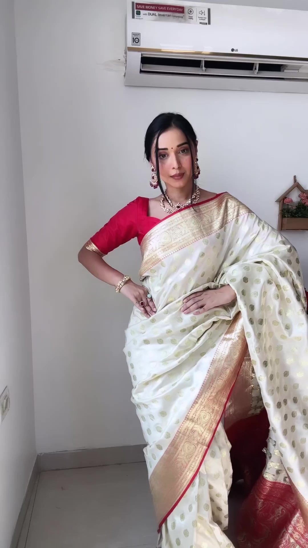 Elegant 1-Minute Ready To Wear Beige Soft Silk Saree