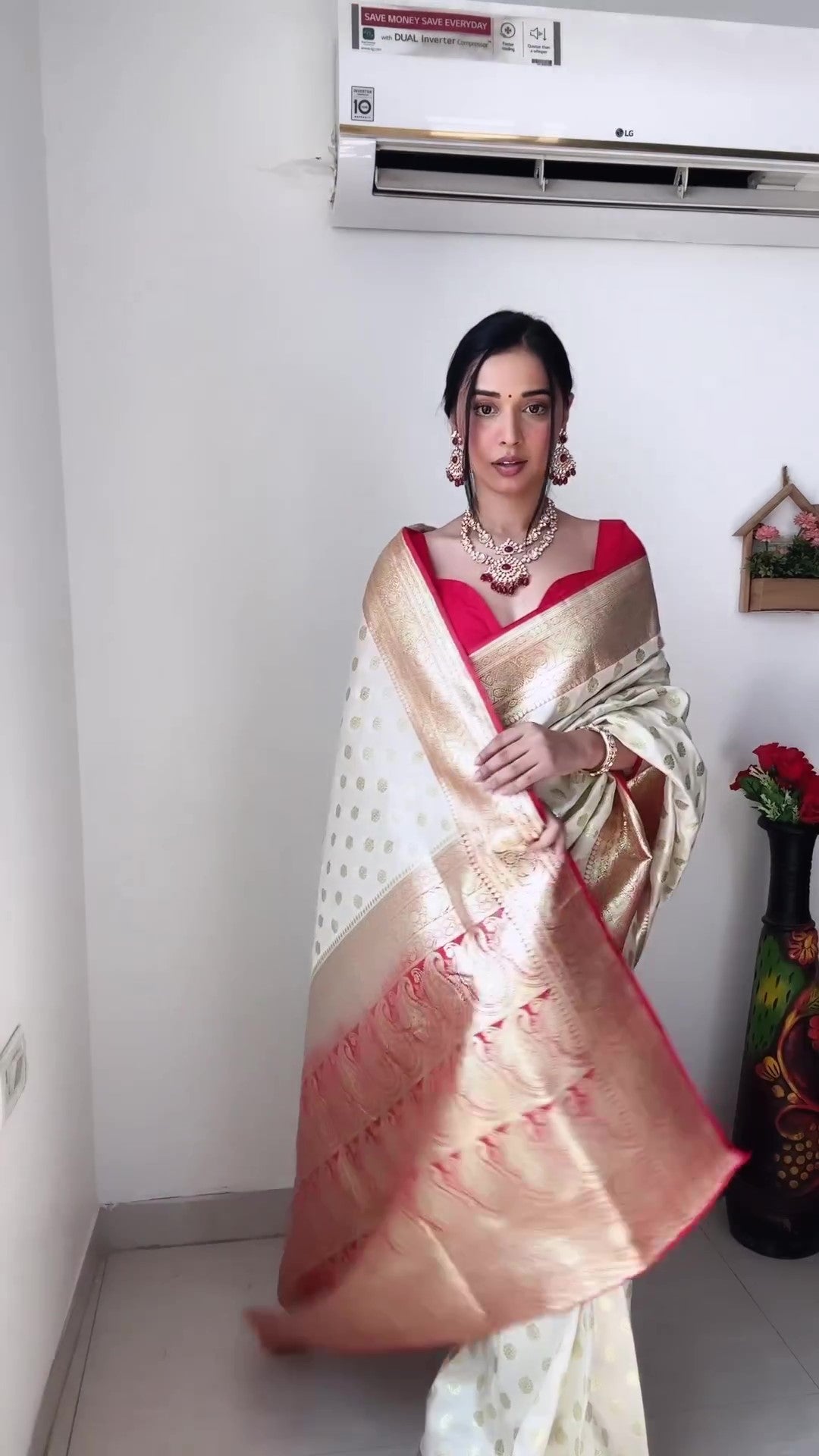 Elegant 1-Minute Ready To Wear Beige Soft Silk Saree