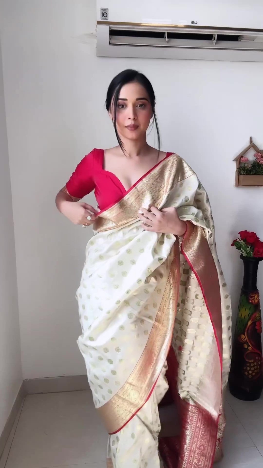 Elegant 1-Minute Ready To Wear Beige Soft Silk Saree