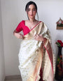 Elegant 1-Minute Ready To Wear Beige Soft Silk Saree