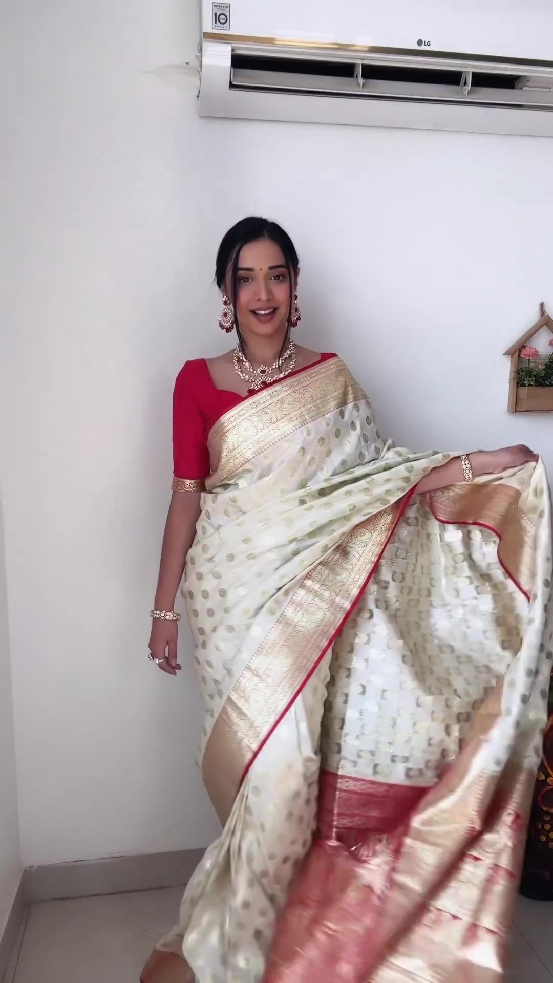 Elegant 1-Minute Ready To Wear Beige Soft Silk Saree