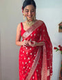 Dazzling 1-Minute Ready To Wear Red Cotton Silk Saree