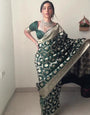 Precious 1-Minute Ready To Wear Green Soft Silk Saree