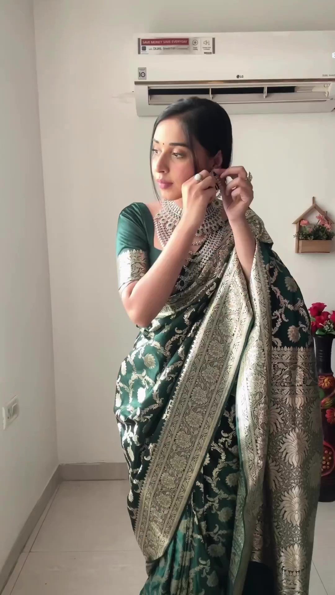 Precious 1-Minute Ready To Wear Green Soft Silk Saree