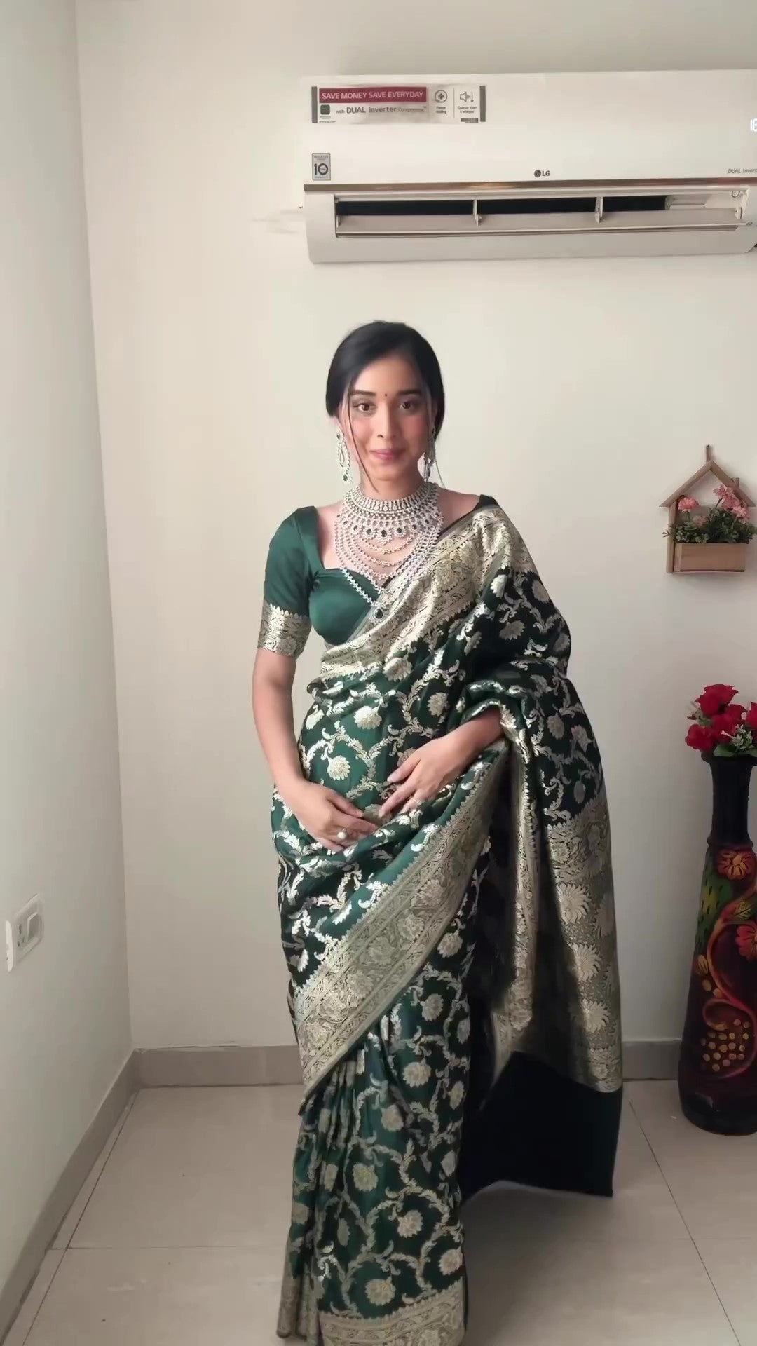 Precious 1-Minute Ready To Wear Green Soft Silk Saree