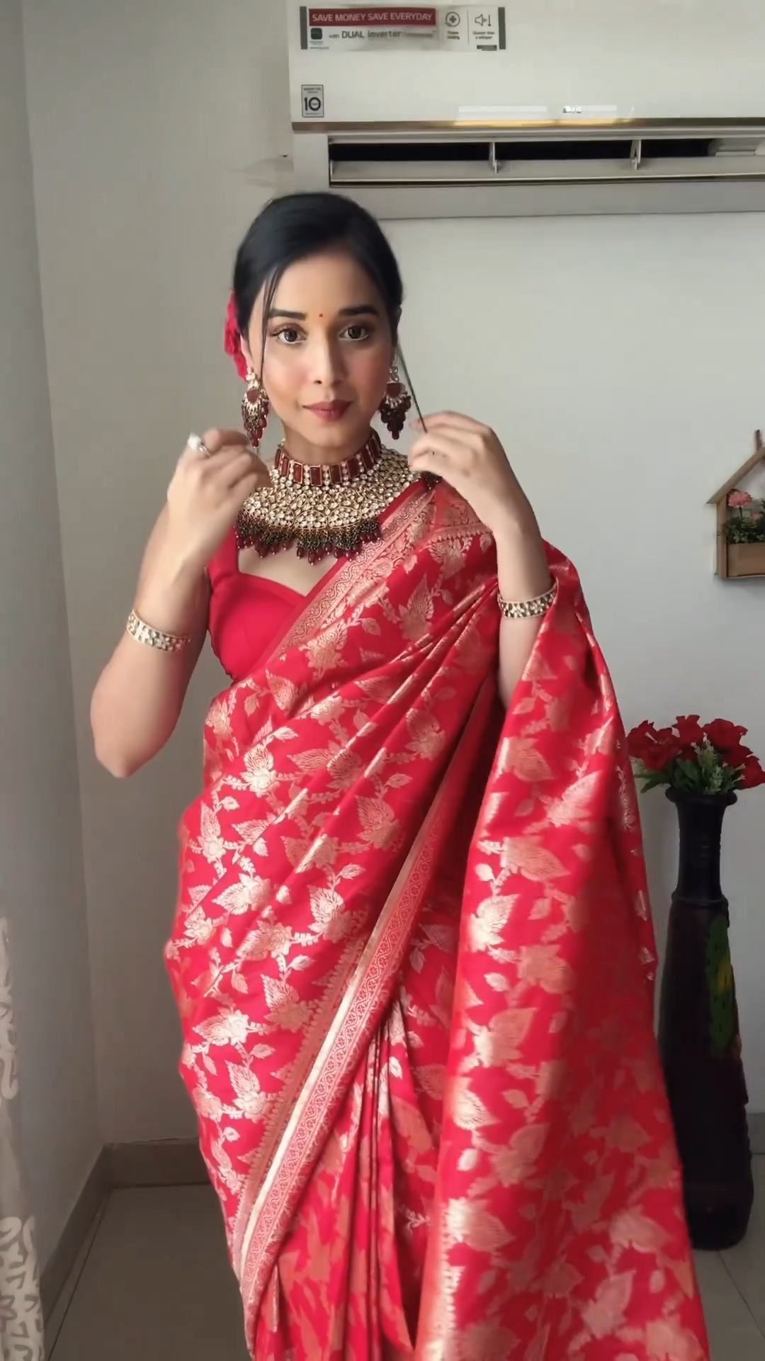 Extraordinary 1-Minute Ready To Wear Red Soft Silk Saree