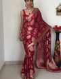 Lovely 1-Minute Ready To Wear Red Cotton Silk Saree