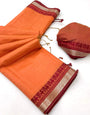 Groovy Orange Cotton Silk Saree With Whimsical Blouse Piece