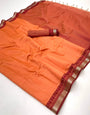 Groovy Orange Cotton Silk Saree With Whimsical Blouse Piece