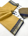 Opulent Dark Beige Cotton Silk Saree With Brood Blouse Piece