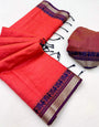 Magnetic Red Cotton Silk Saree With Fairytale Blouse Piece
