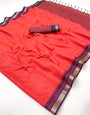 Magnetic Red Cotton Silk Saree With Fairytale Blouse Piece