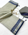 Delightful Grey Cotton Silk Saree With Pleasant Blouse Piece