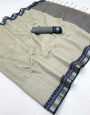 Delightful Grey Cotton Silk Saree With Pleasant Blouse Piece