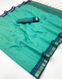 Exemplary Turquoise Cotton Silk Saree With Surpassing Blouse Piece