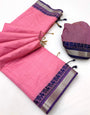 Murmurous Pink Cotton Silk Saree With Bewitching Blouse Piece