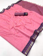 Murmurous Pink Cotton Silk Saree With Bewitching Blouse Piece