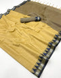 Elegant Dark Beige Cotton Silk Saree With Jubilant Blouse Piece