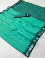 Scrumptious Turquoise Cotton Silk Saree With Ineffable Blouse Piece