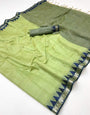Panache Pista Cotton Silk Saree With Flameboyant Blouse Piece