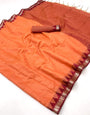 Splendiferous Orange Cotton Silk Saree With Sensational Blouse Piece