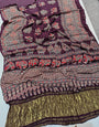 Invaluable Purple Pure Viscose Lagdi Patta Mirror Work Ajrakh Printed  Saree