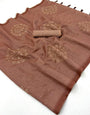 Nemesis Brown Printed Cotton Silk Saree With Prominent Blouse Piece