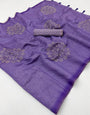 Woebegone Lavender Printed Cotton Silk Saree With Denouement Blouse Piece