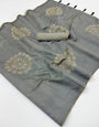Desirable Grey Printed Cotton Silk Saree With Jazzy Blouse Piece
