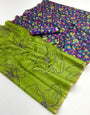 Verdant Green Printed Cotton Silk Saree With Stunning Blouse Piece