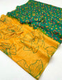 Enthralling Yellow Printed Cotton Silk Saree With Aplomb Blouse Piece