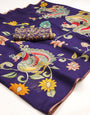 Grandiose Navy Blue Kalamkari Printed Cotton Silk Saree With Exuberant Blouse Piece