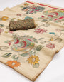 Exquisite Beige Kalamkari Printed Cotton Silk Saree With Majestic Blouse Piece