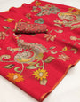 Precious Red Kalamkari Printed Cotton Silk Saree With Dulcet Blouse Piece
