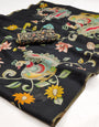 Supernal Black Kalamkari Printed Cotton Silk Saree With Dalliance Blouse Piece