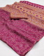 Adorable Dark Pink Printed Cotton Silk Saree With Enticing Blouse Piece