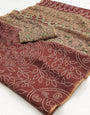 Ratatouille Brown Printed Cotton Silk Saree With Gorgeous Blouse Piece