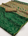 Traditional Green Printed Cotton Silk Saree With Transcendent Blouse Piece