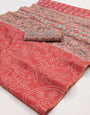 Epiphany Peach Printed Cotton Silk Saree With Captivating Blouse Piece