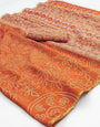 Blooming Orange Printed Cotton Silk Saree With Elaborate Blouse Piece